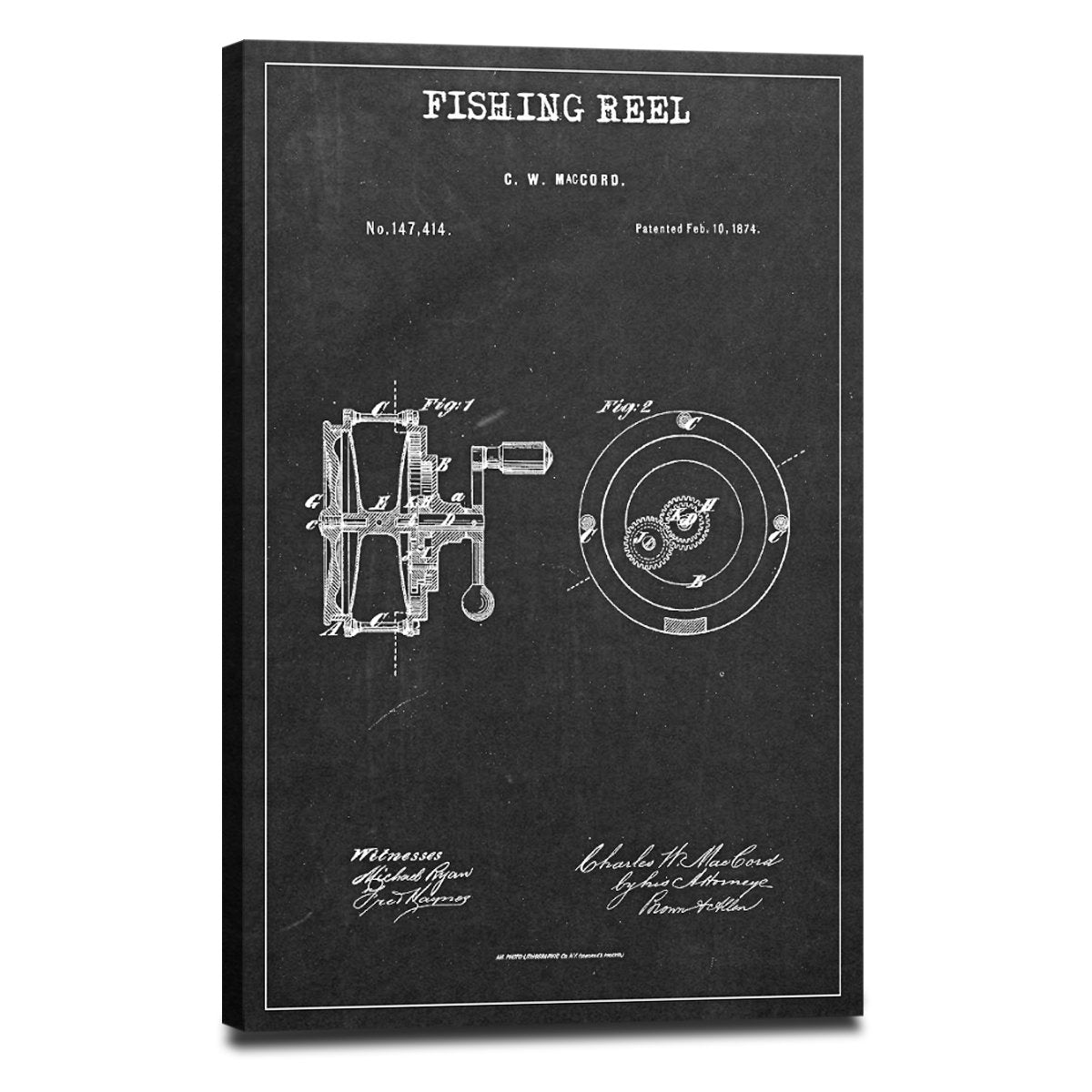 Fishing Reel Patent BW Canvas Wall Art