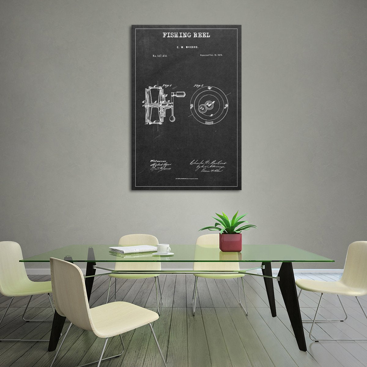 Fishing Reel Patent BW Canvas Wall Art
