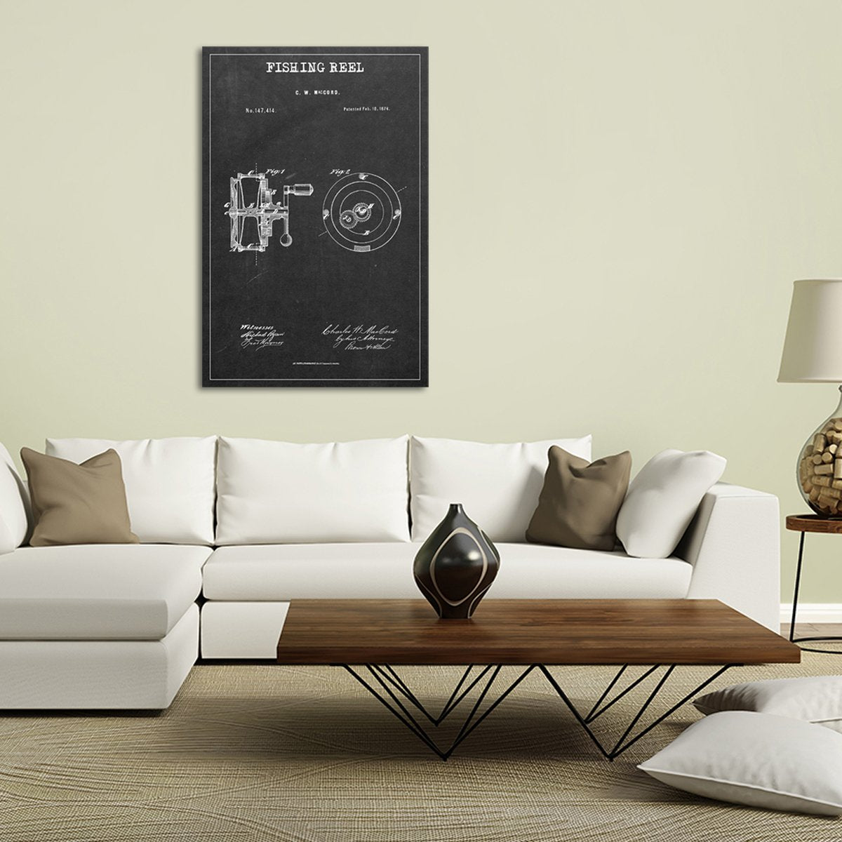 Fishing Reel Patent BW Canvas Wall Art