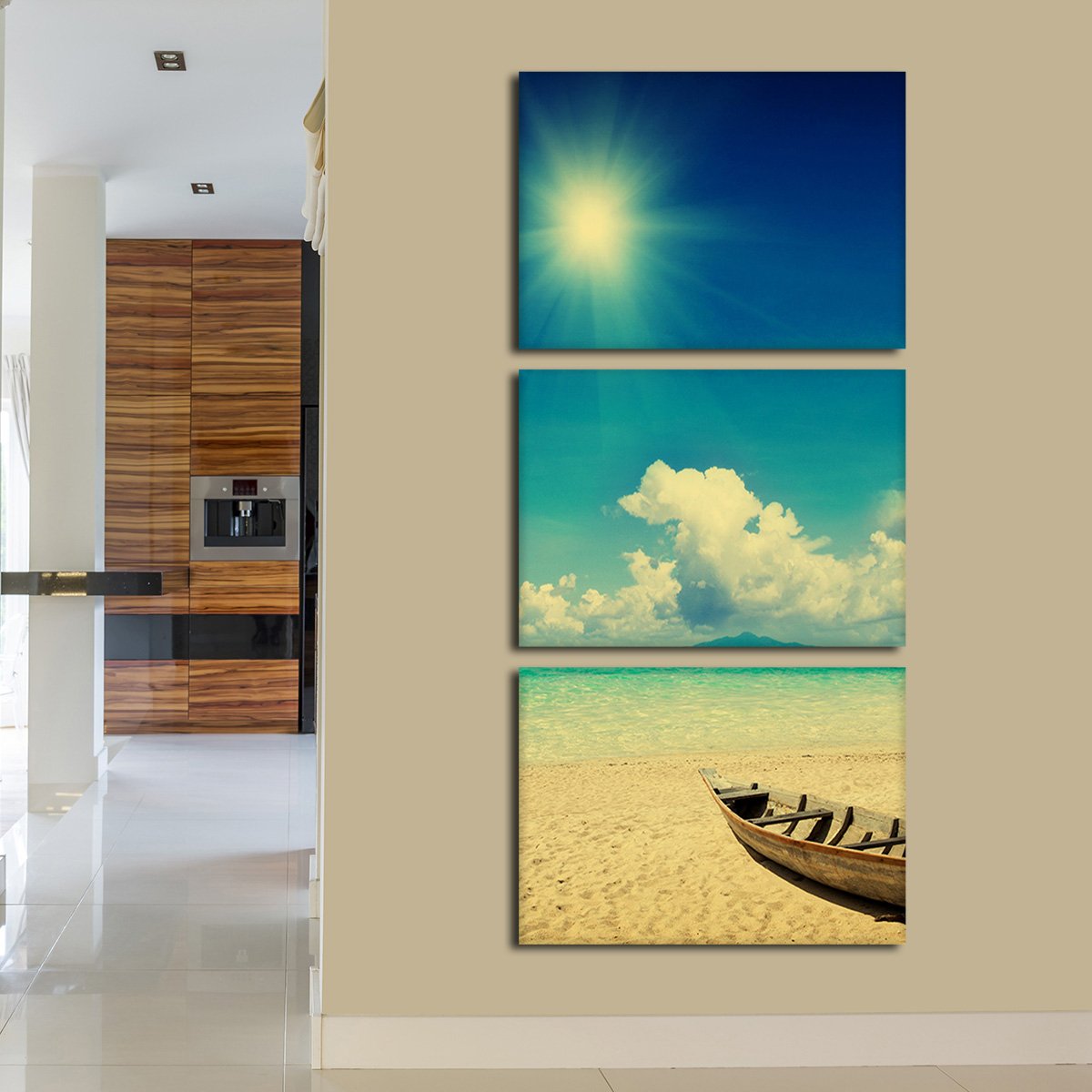 Fishing Boat On Sunny Beach Multi Panel Canvas Wall Art