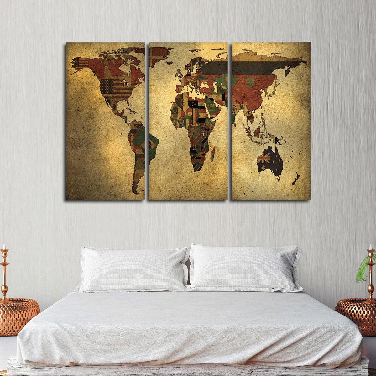 Flags Of The World Map Multi Panel Canvas Wall Art