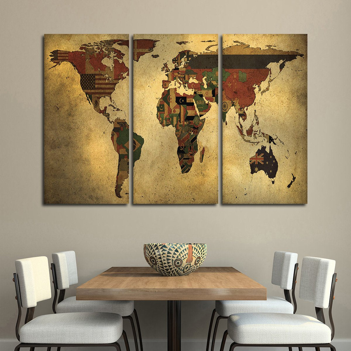 Flags Of The World Map Multi Panel Canvas Wall Art