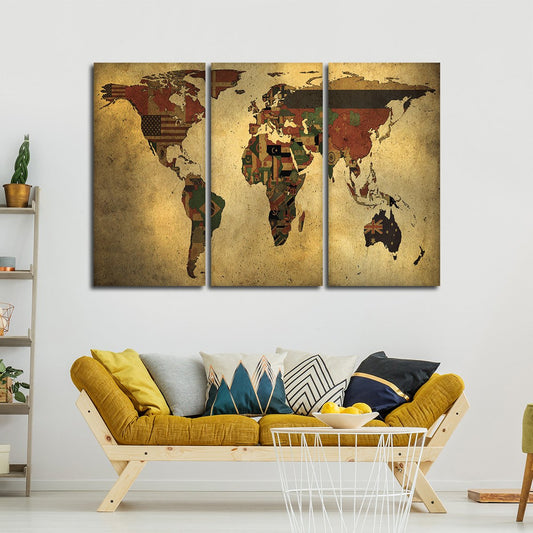Flags Of The World Map Multi Panel Canvas Wall Art