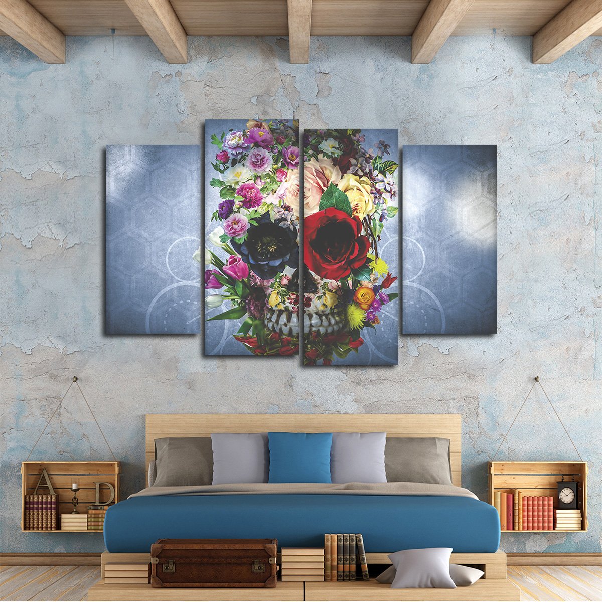Flowered Skull Multi Panel Canvas Wall Art