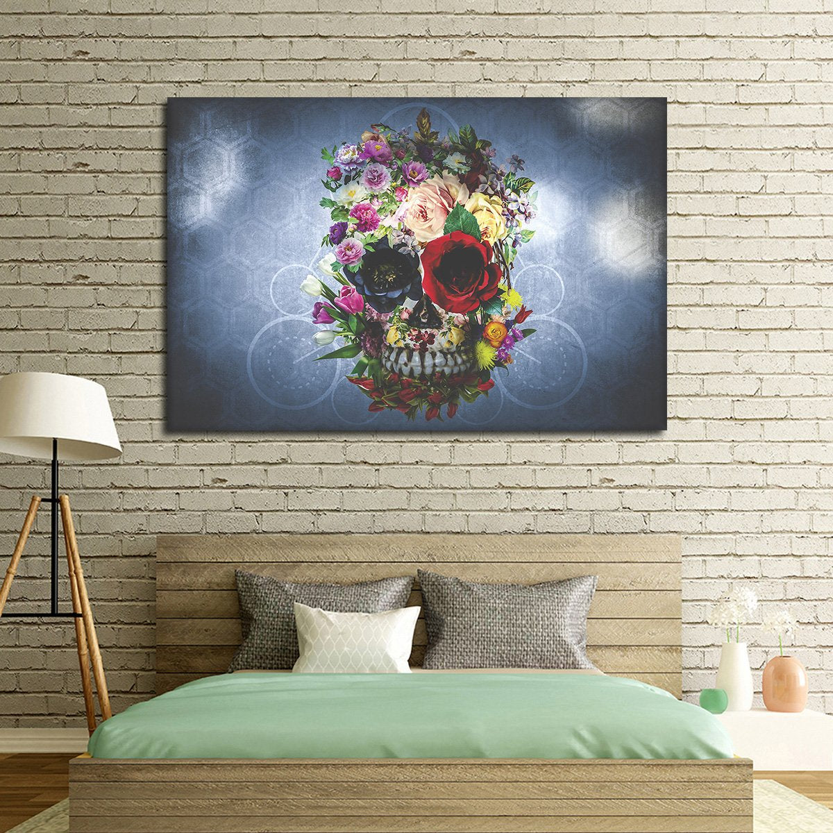 Flowered Skull Multi Panel Canvas Wall Art