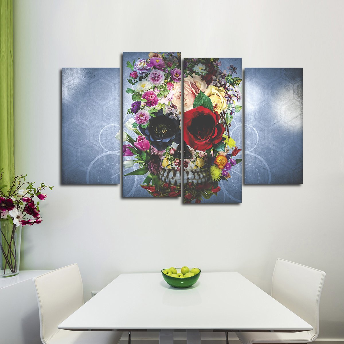 Flowered Skull Multi Panel Canvas Wall Art