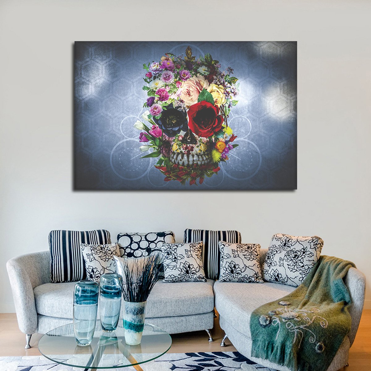 Flowered Skull Multi Panel Canvas Wall Art