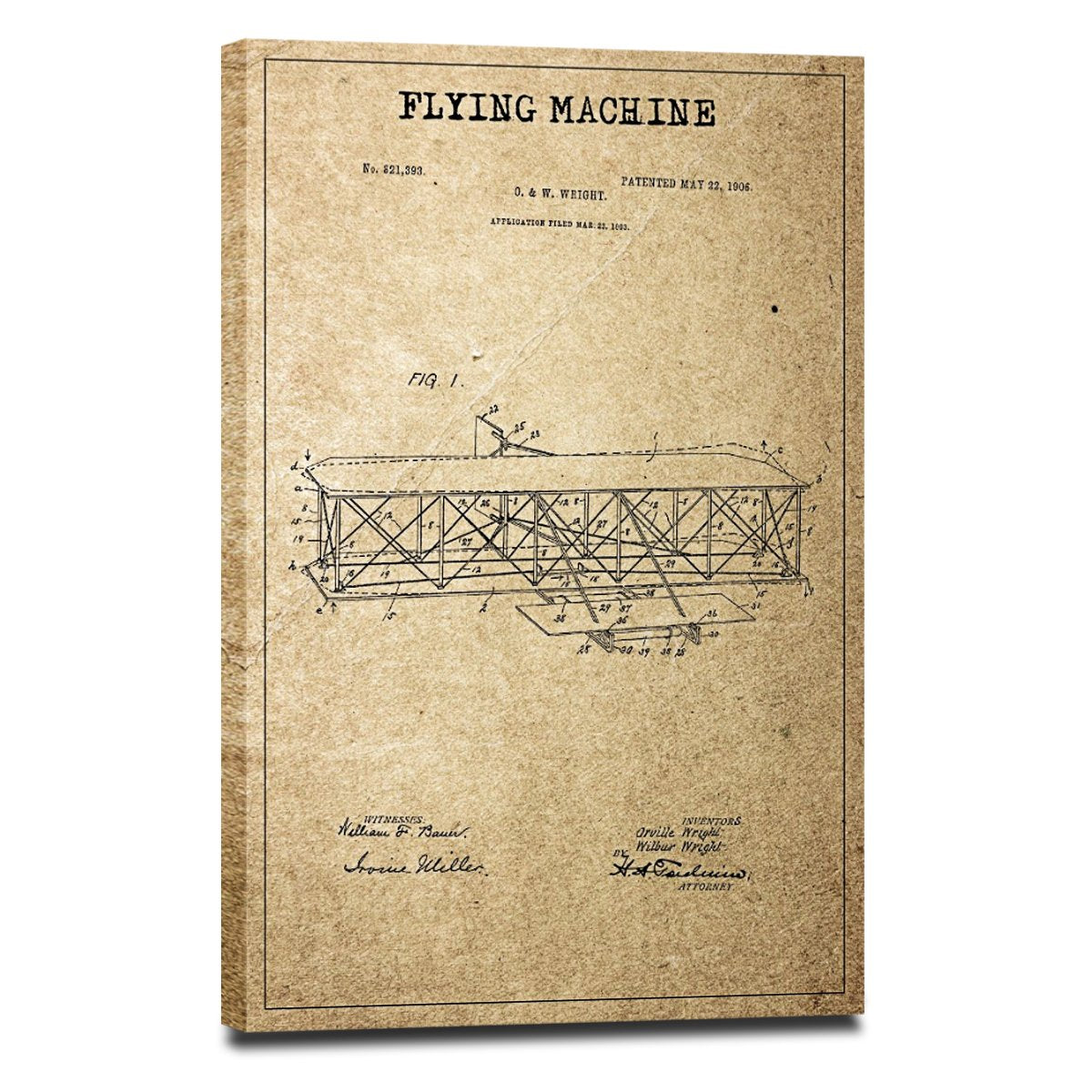 Flying Machine Patent Canvas Wall Art