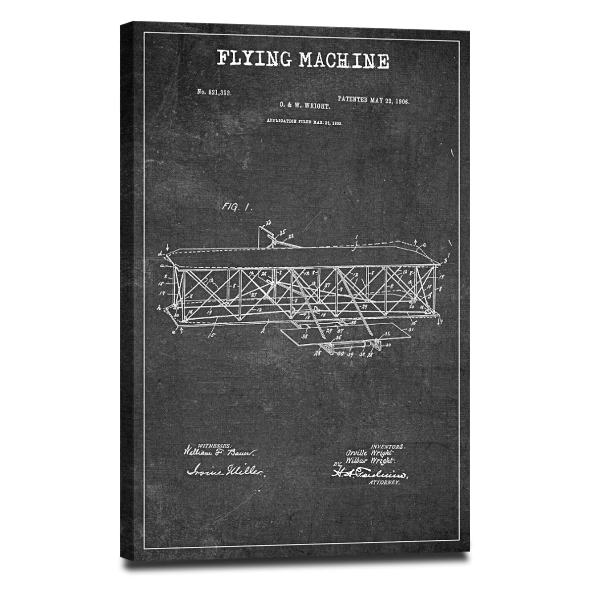 Flying Machine Patent BW Canvas Wall Art