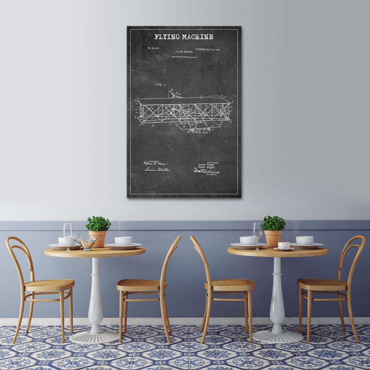 Flying Machine Patent BW Canvas Wall Art