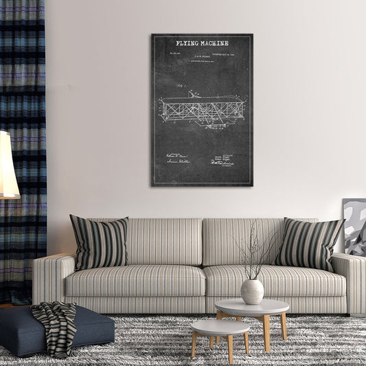 Flying Machine Patent BW Canvas Wall Art