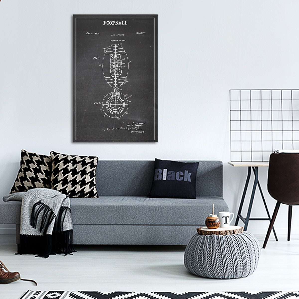 Football Patent BW Canvas Wall Art