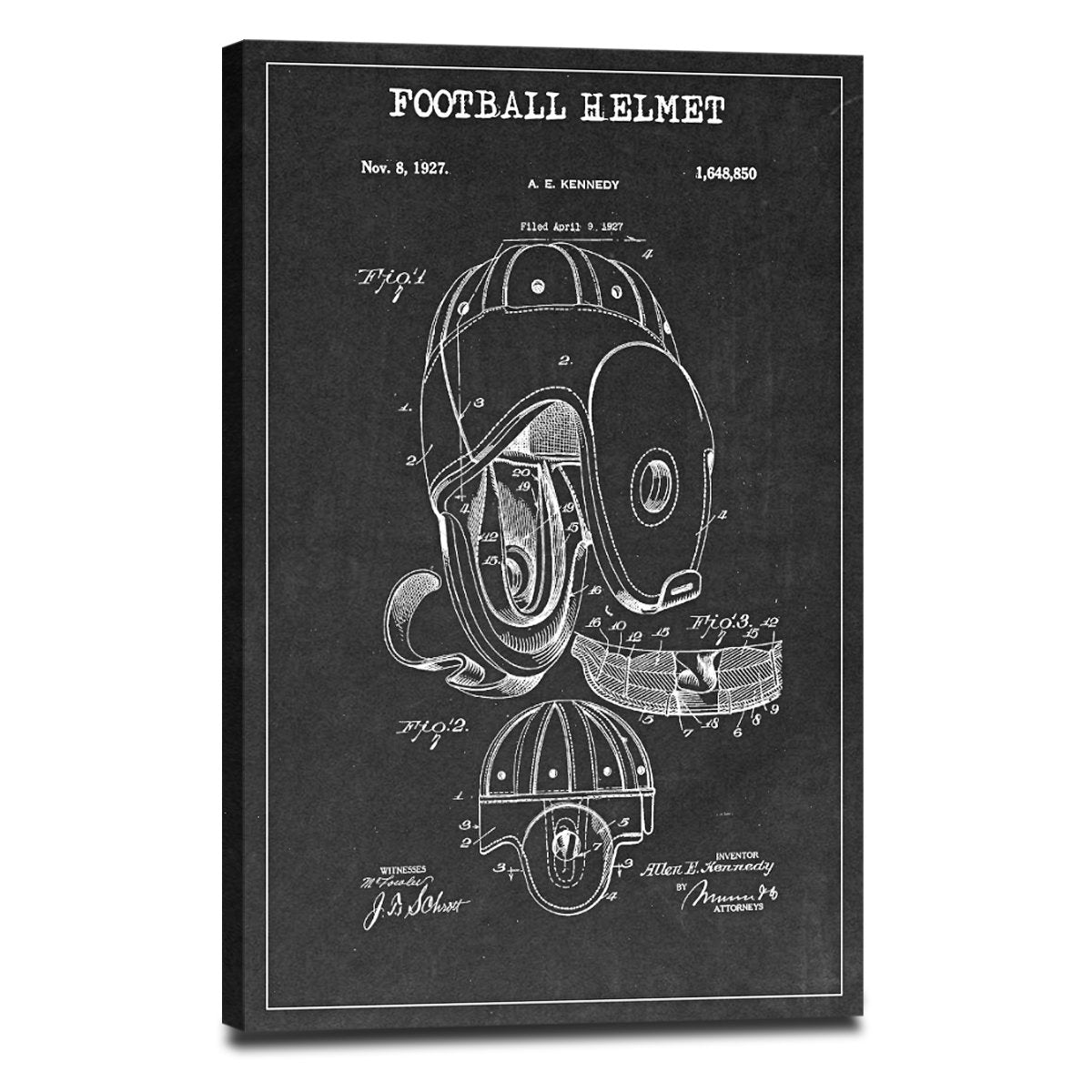 Football Helmet Patent BW Canvas Wall Art