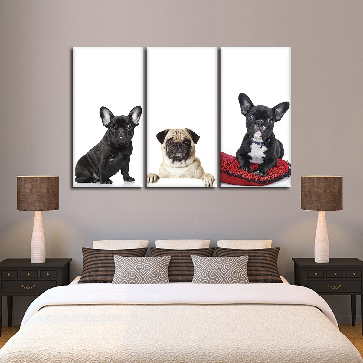 French Bulldogs And Pug Canvas Set Wall Art