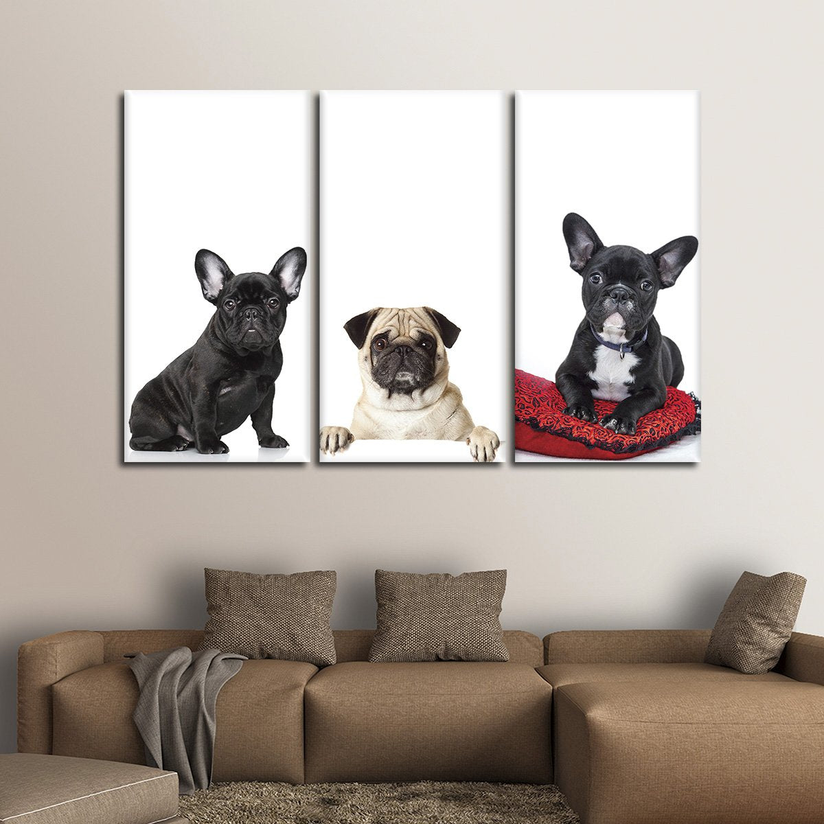 French Bulldogs And Pug Canvas Set Wall Art