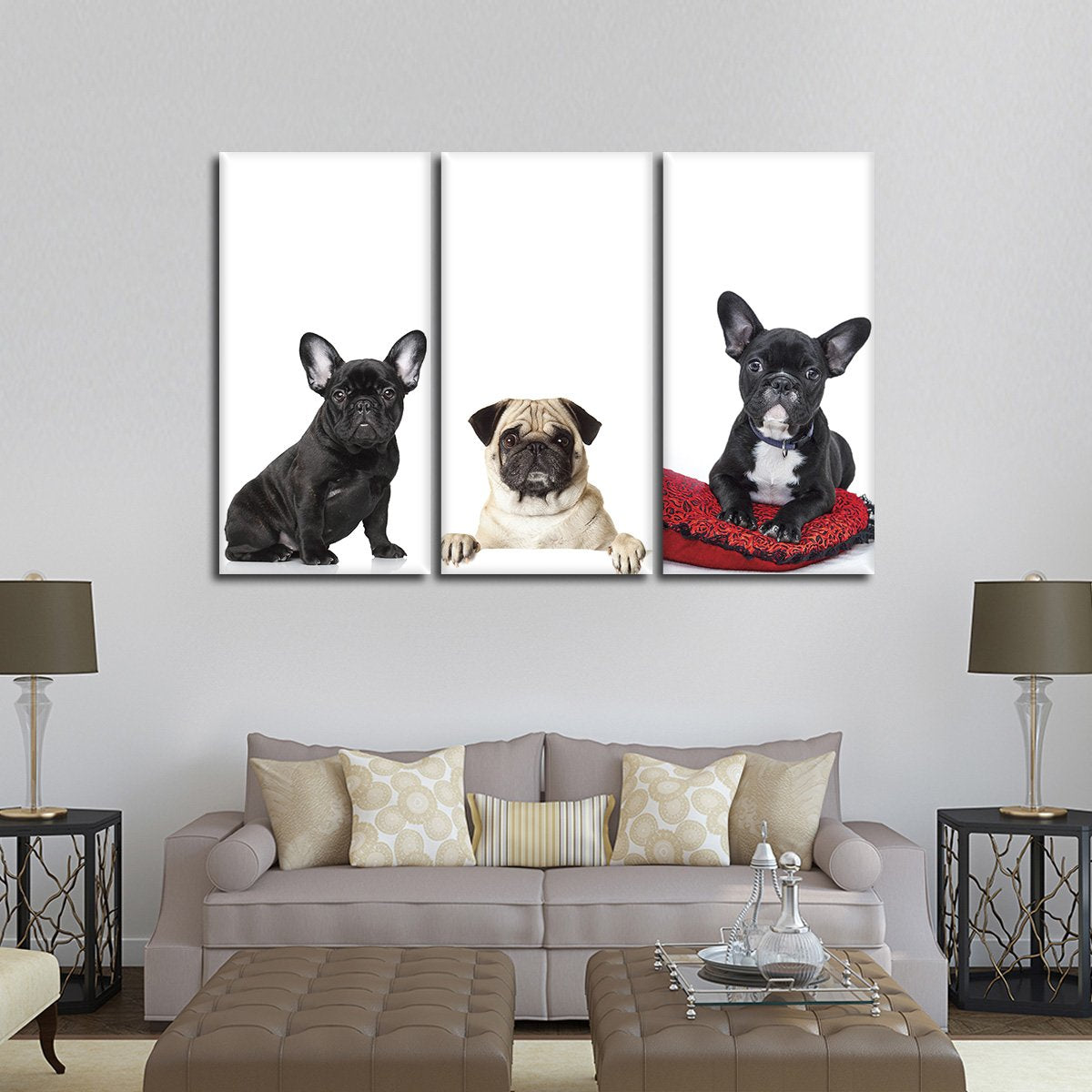 French Bulldogs And Pug Canvas Set Wall Art