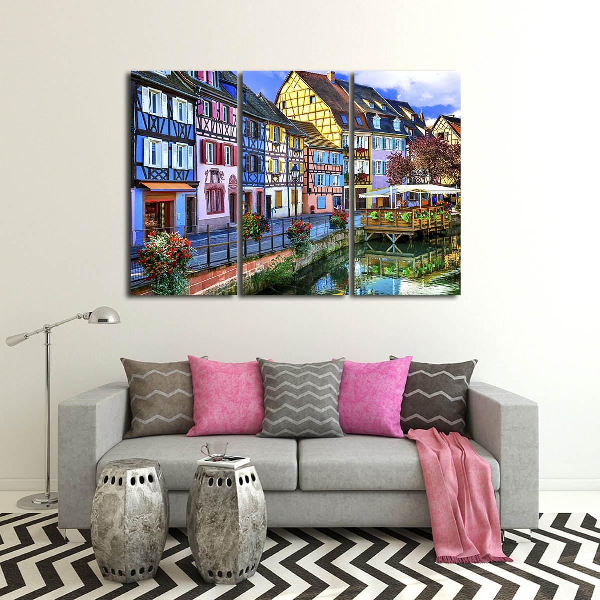 French Village Multi Panel Canvas Wall Art