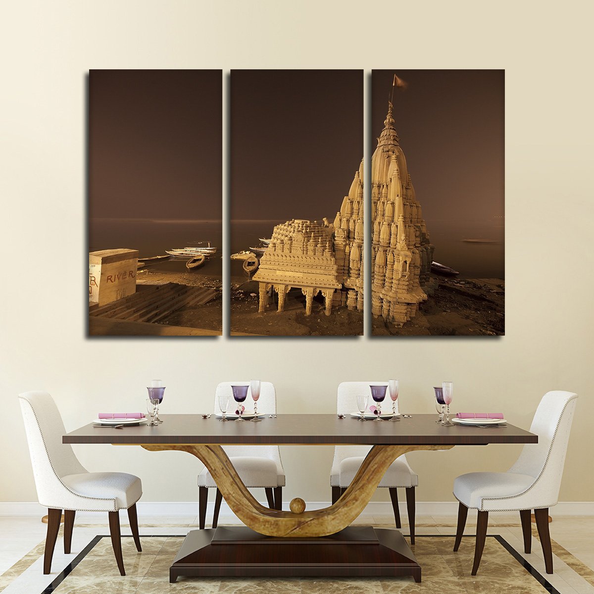 Ganges River At Night Multi Panel Canvas Wall Art