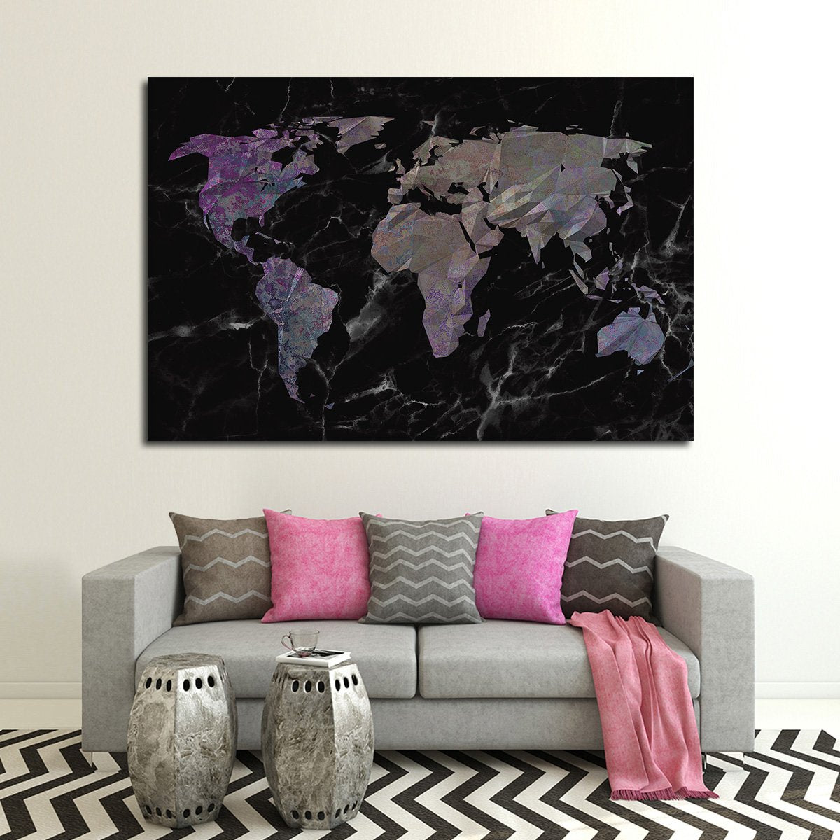 Geo Black Marble World Multi Panel Canvas Wall Art