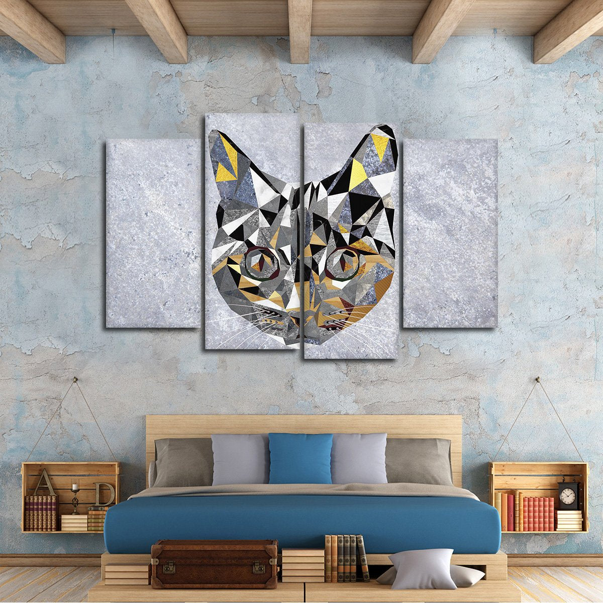 Geometric Cat Multi Panel Canvas Wall Art