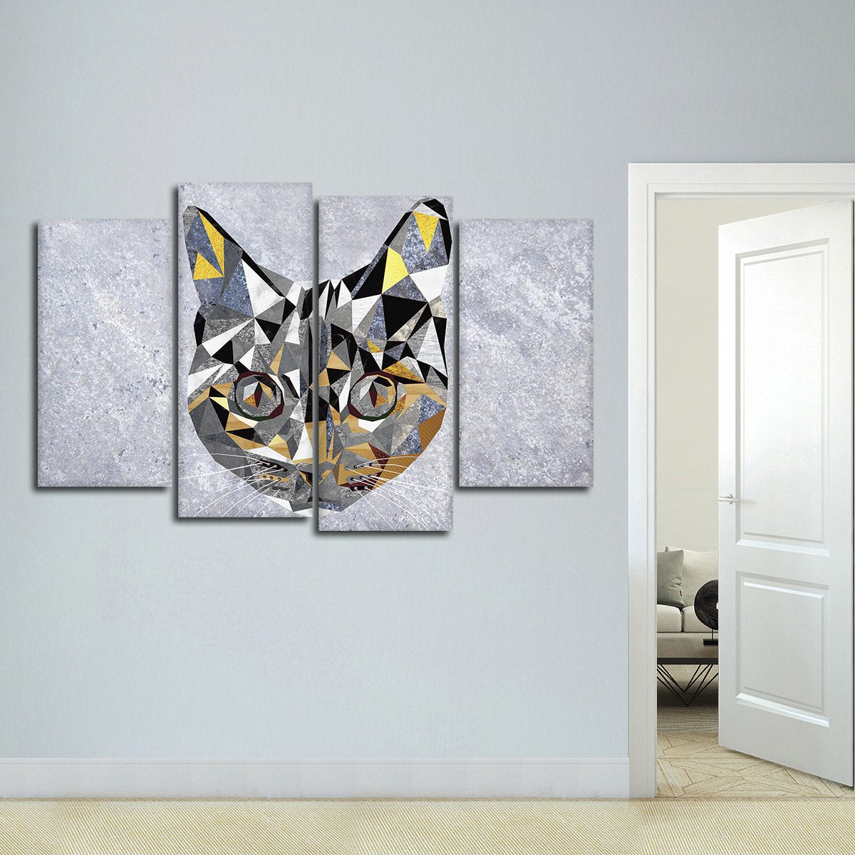 Geometric Cat Multi Panel Canvas Wall Art