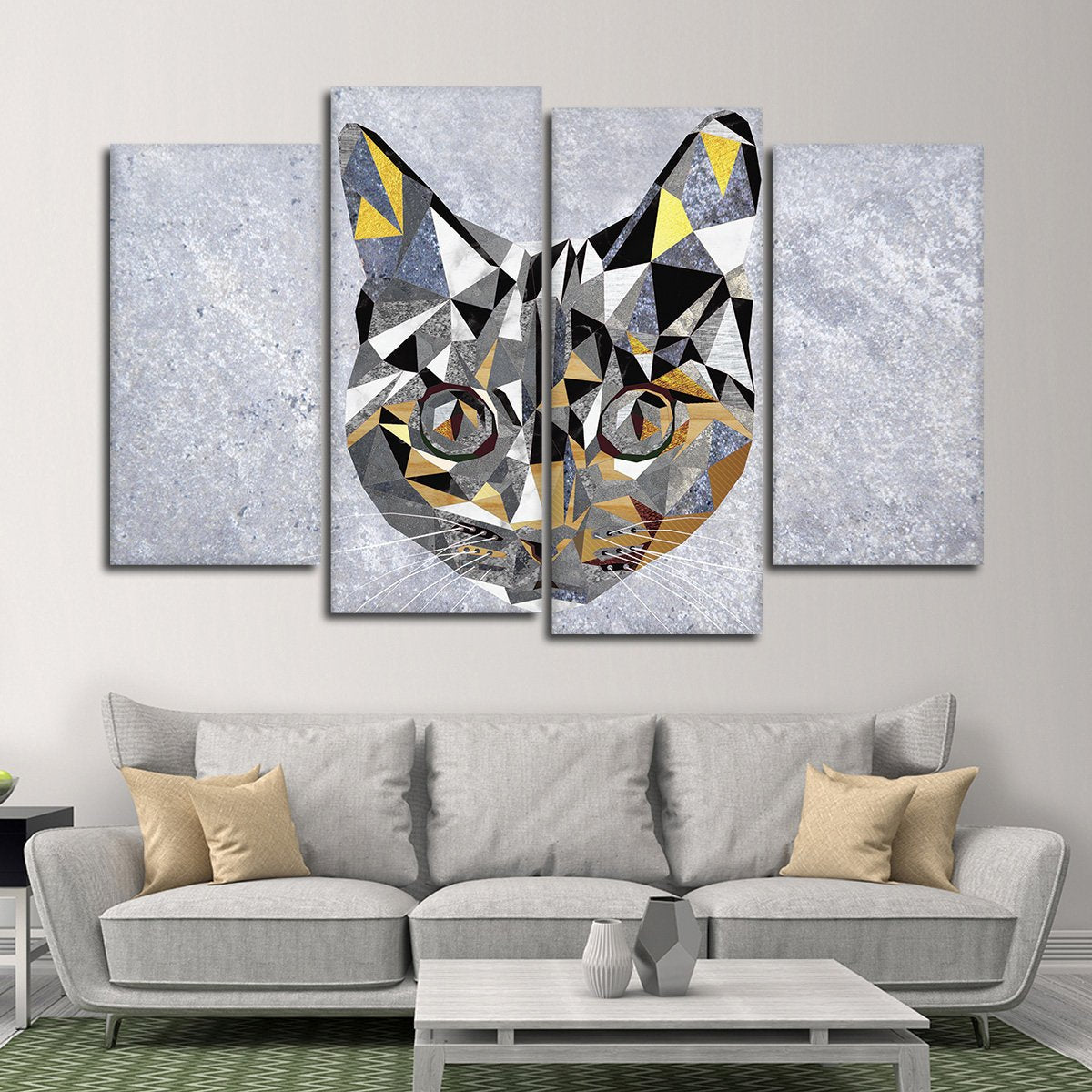 Geometric Cat Multi Panel Canvas Wall Art