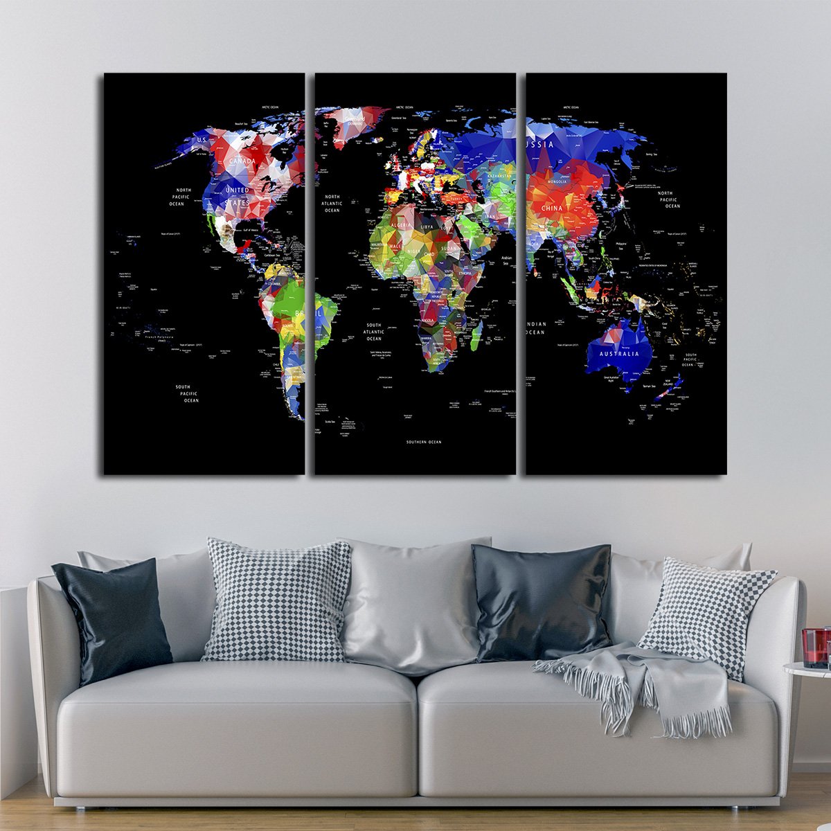Geometric Map Multi Panel Canvas Wall Art