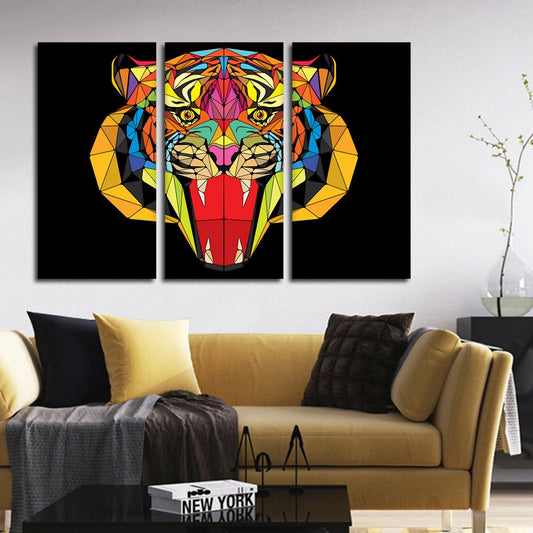 Geometric Tiger Multi Panel Canvas Wall Art