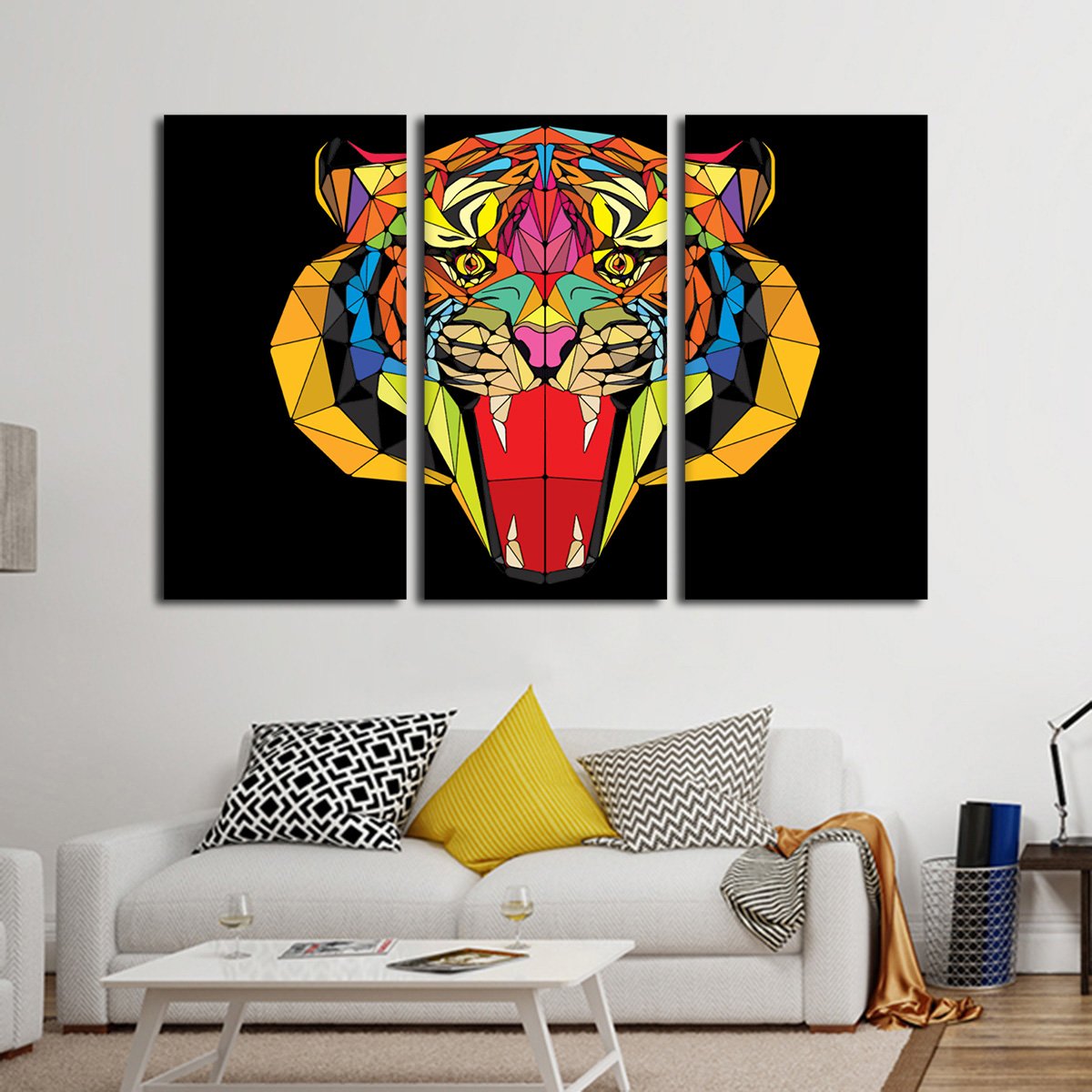 Geometric Tiger Multi Panel Canvas Wall Art