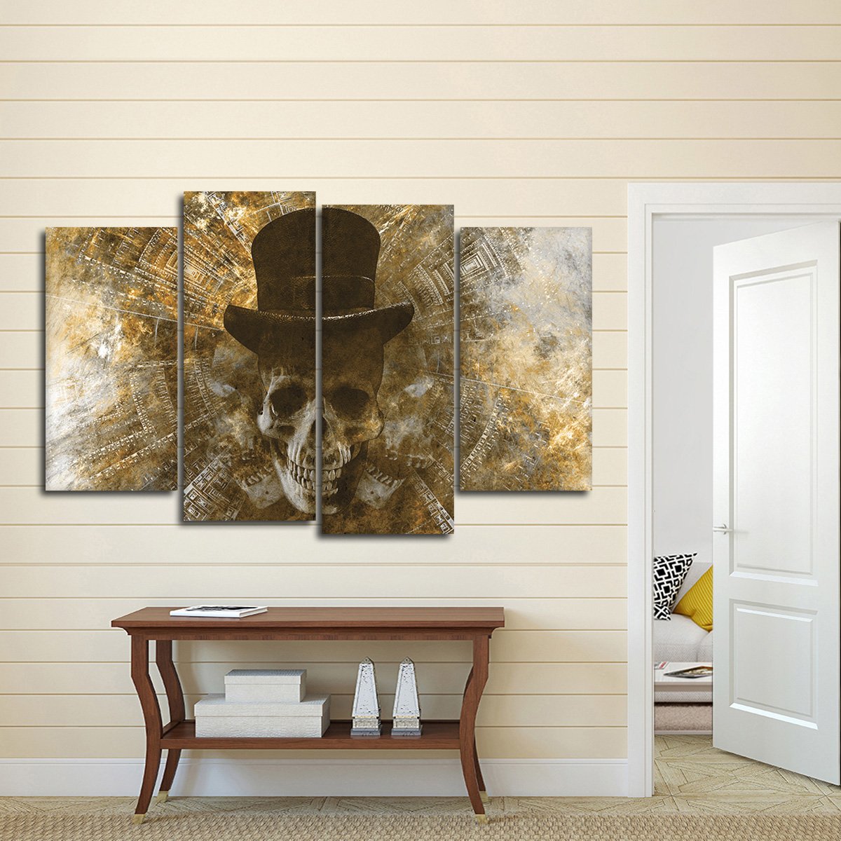 Ghostly Top Hat Skull Multi Panel Canvas Wall Art