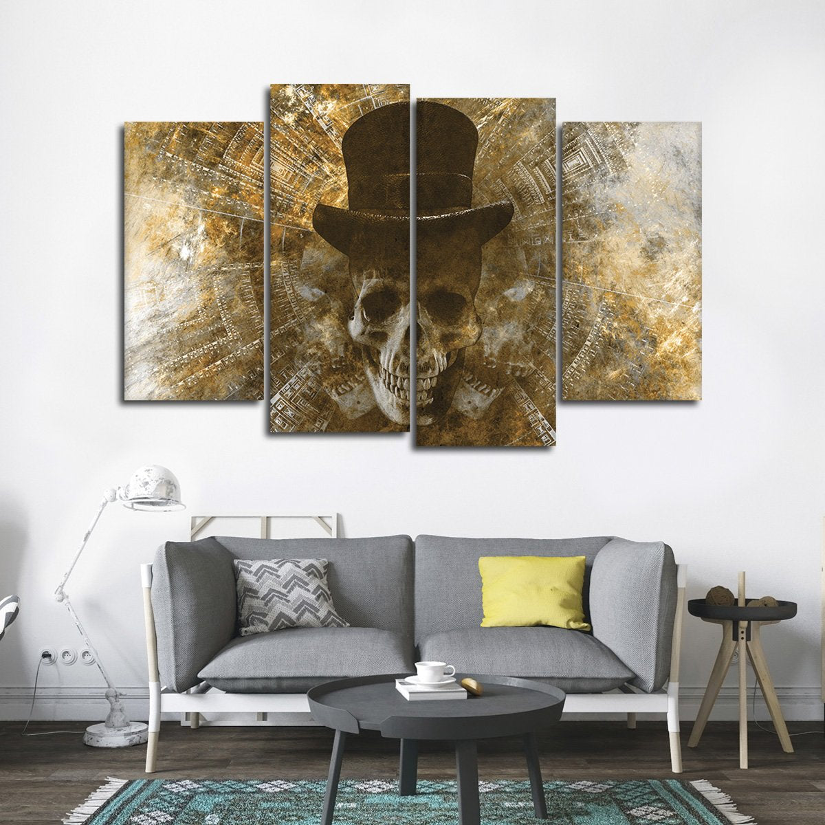 Ghostly Top Hat Skull Multi Panel Canvas Wall Art