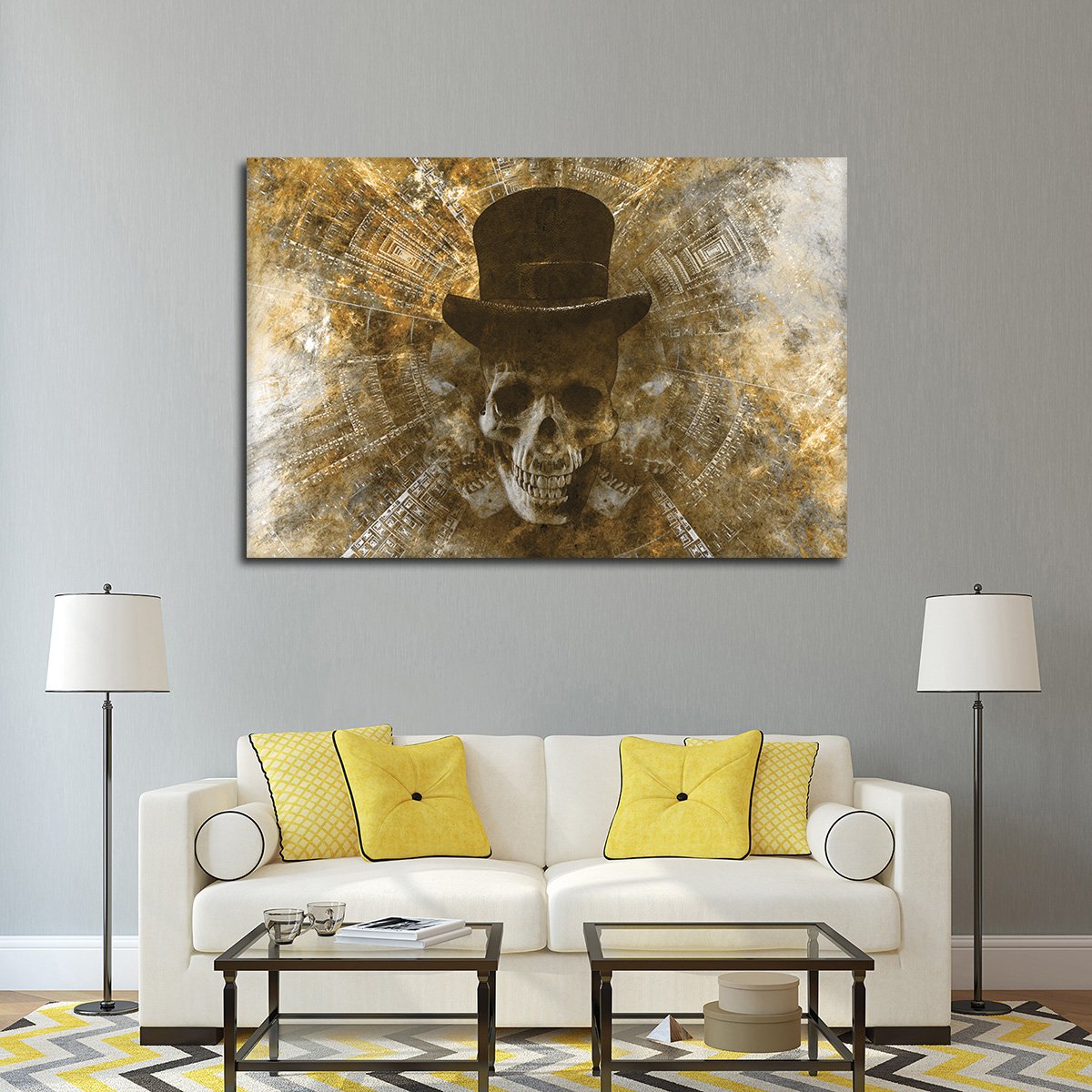 Ghostly Top Hat Skull Multi Panel Canvas Wall Art
