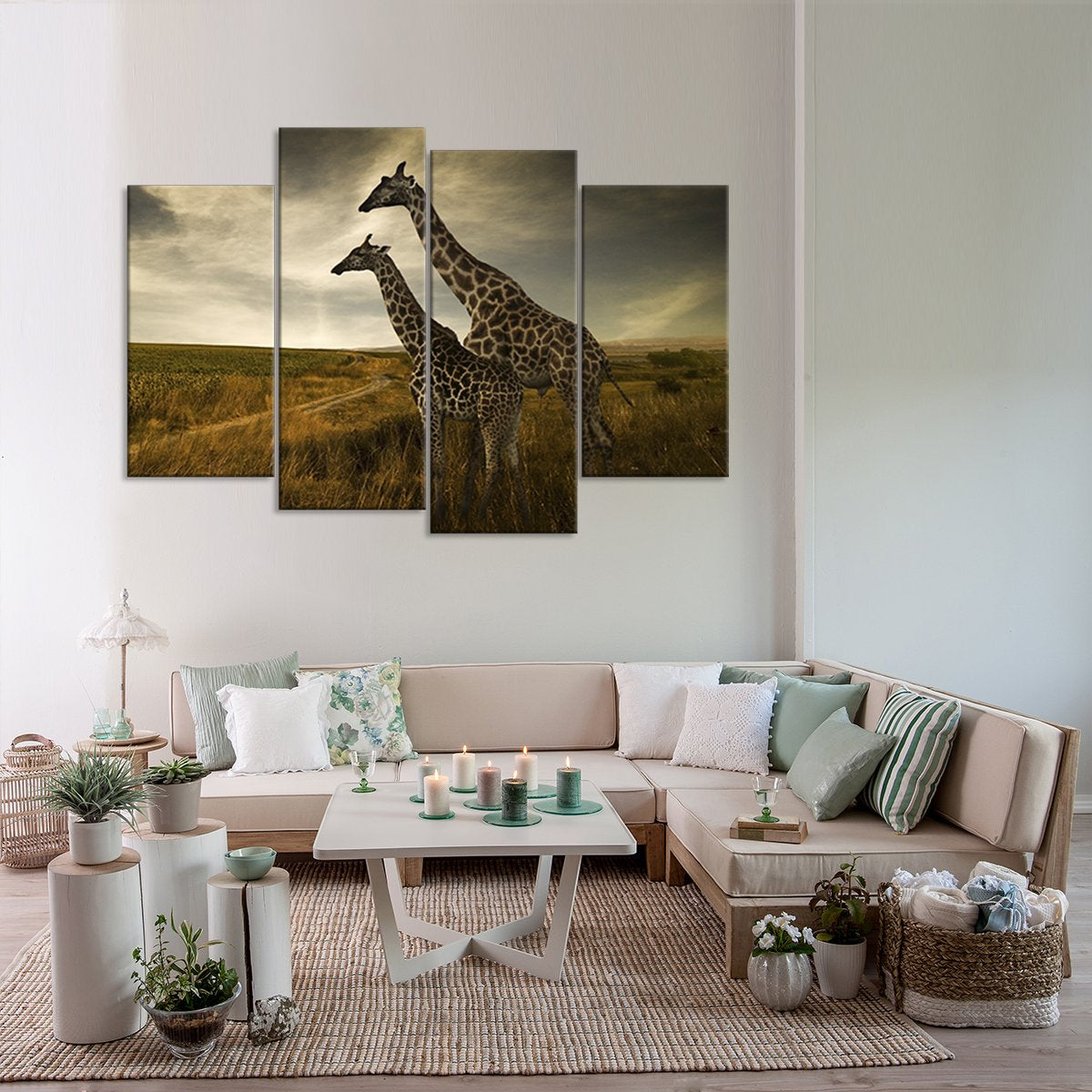 Giraffe Family Multi Panel Canvas Wall Art