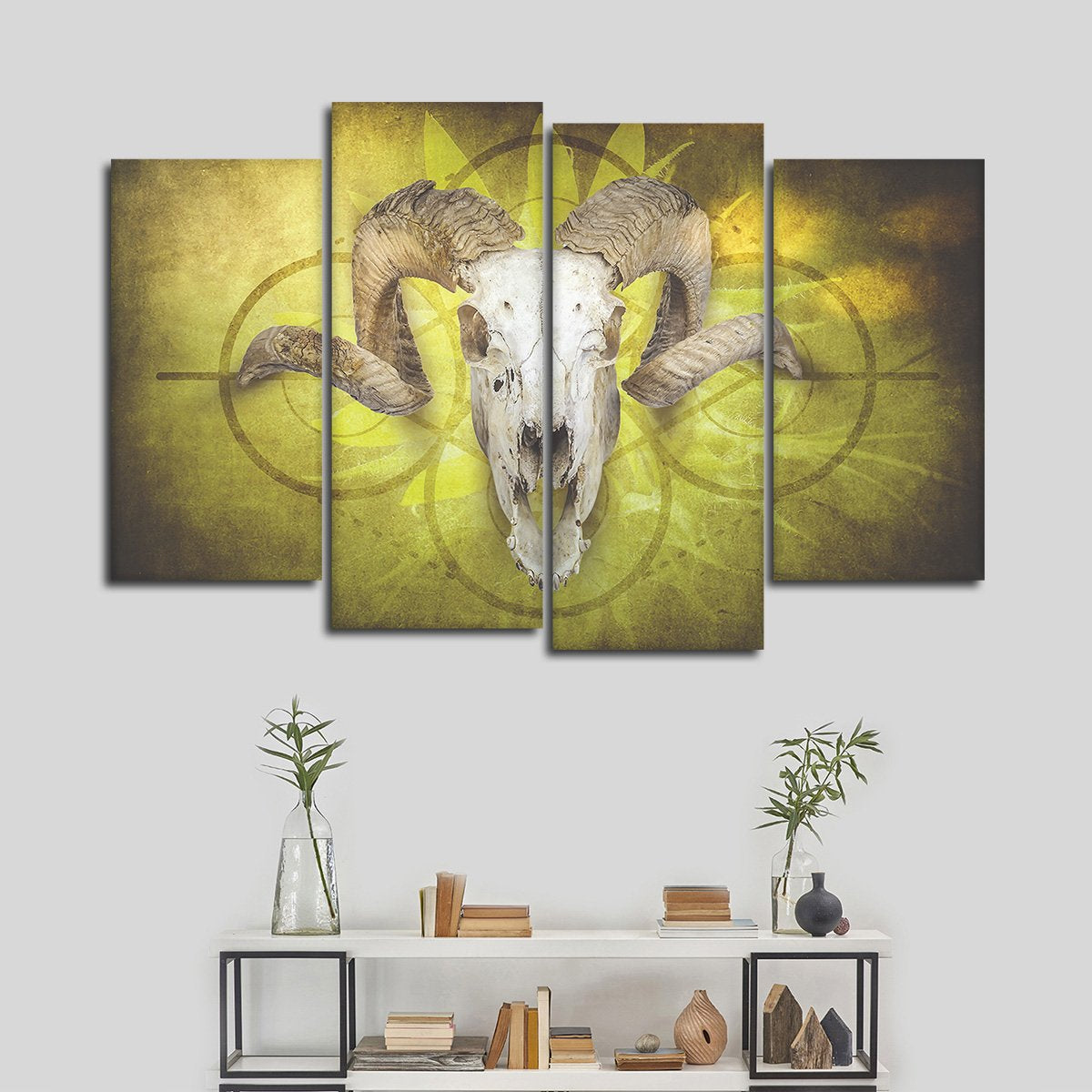 Glowing Ram Skull Multi Panel Canvas Wall Art