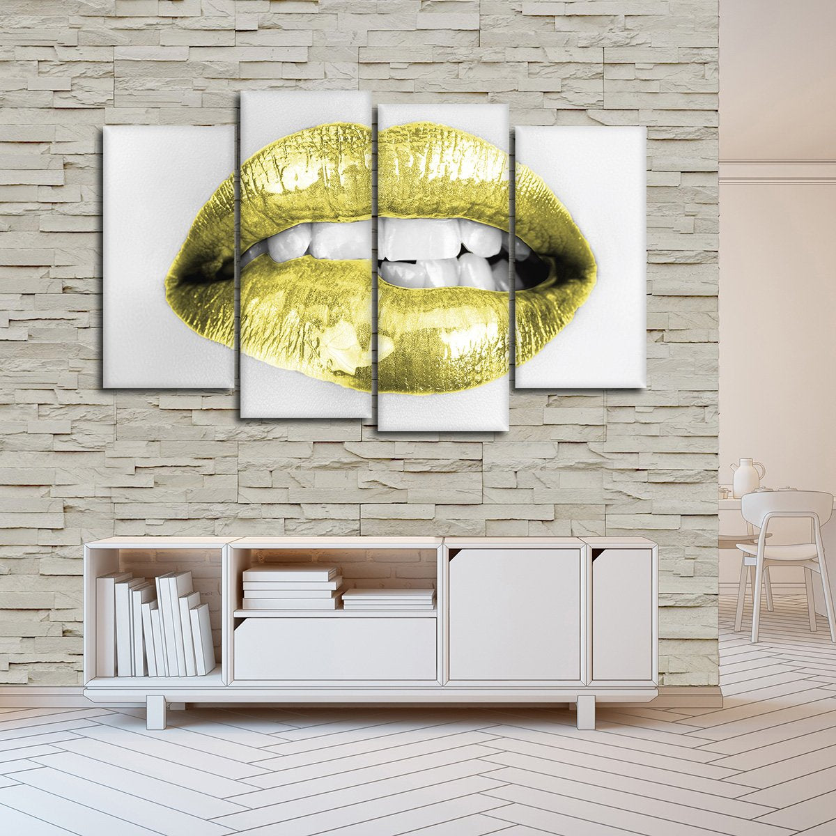 Gold Lips Multi Panel Canvas Wall Art