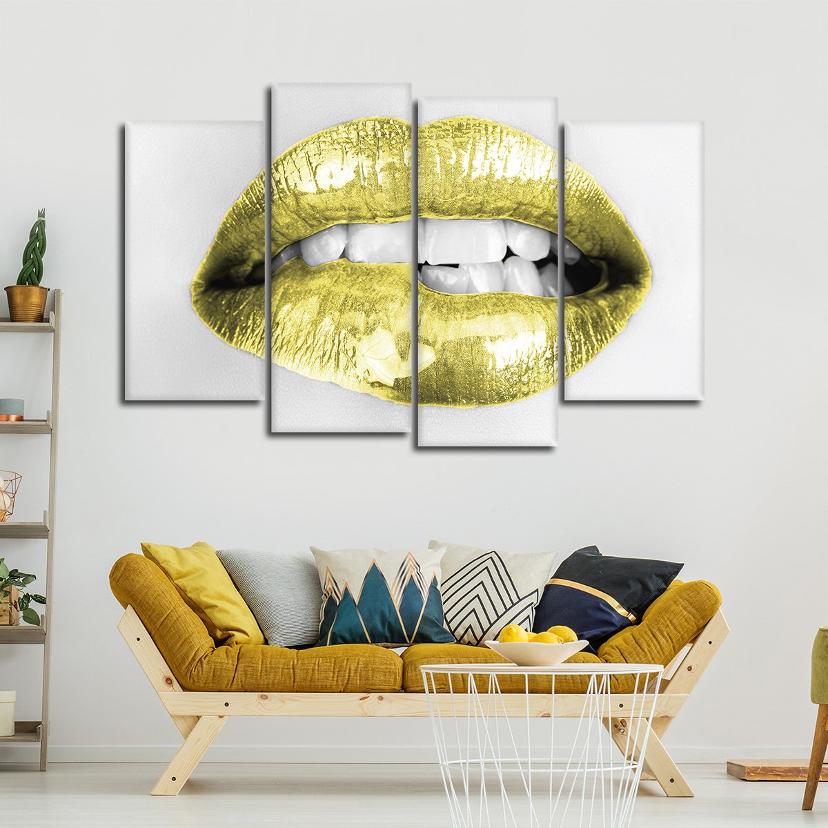 Gold Lips Multi Panel Canvas Wall Art
