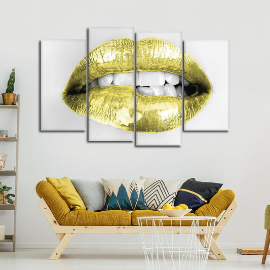 Gold Lips Multi Panel Canvas Wall Art