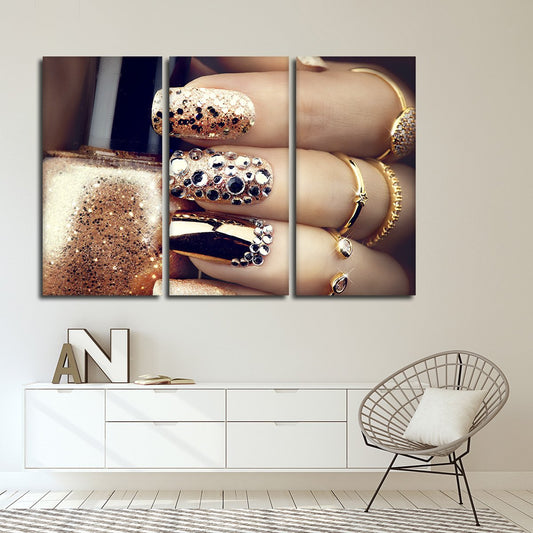 Gold Glitter Nails Multi Panel Canvas Wall Art