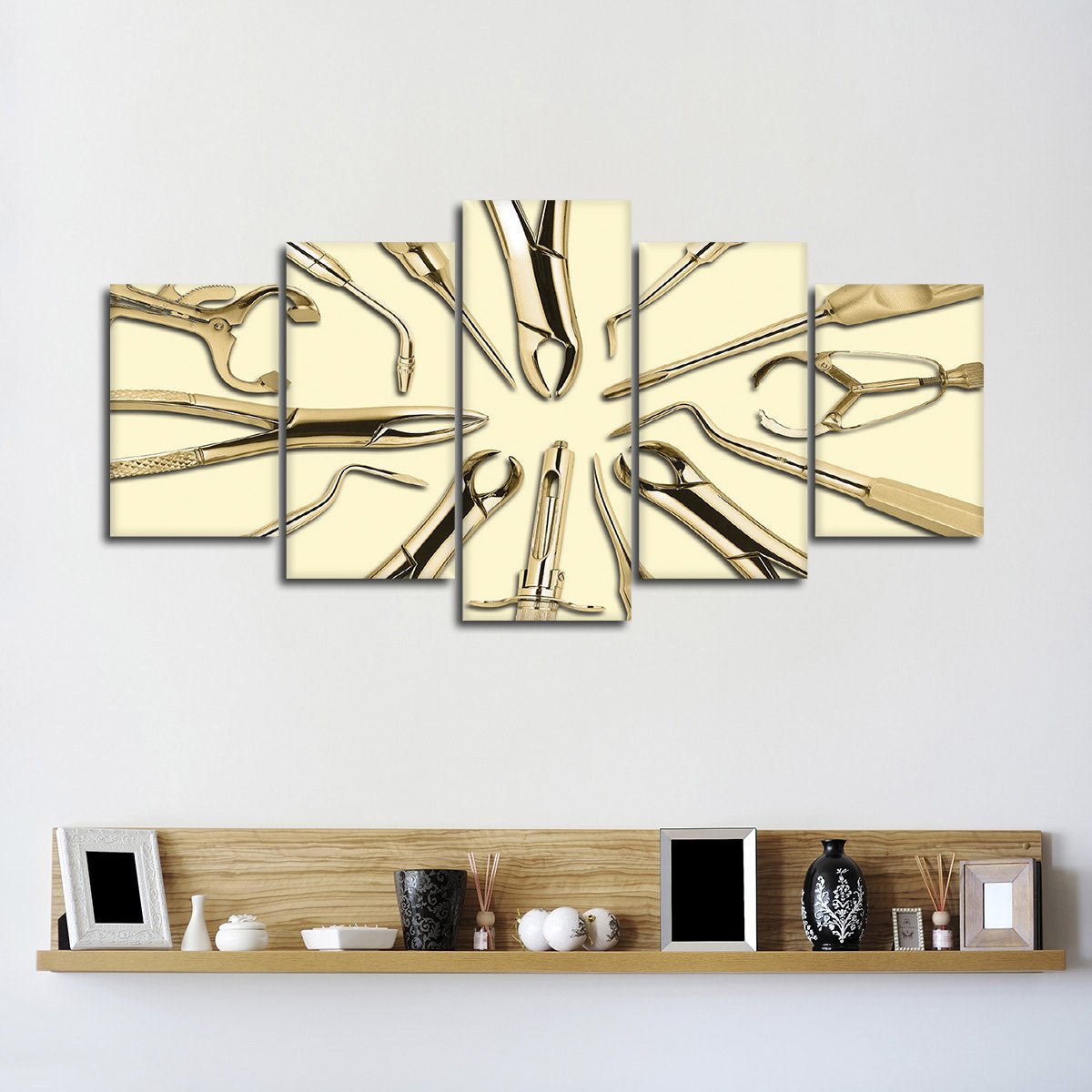 Golden Dental Tools Multi Panel Canvas Wall Art