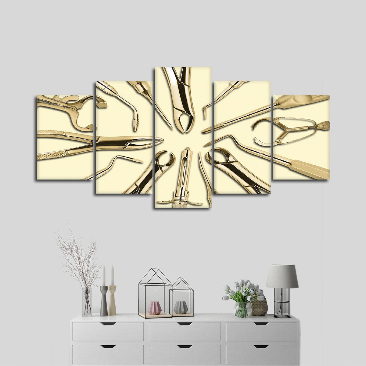 Golden Dental Tools Multi Panel Canvas Wall Art