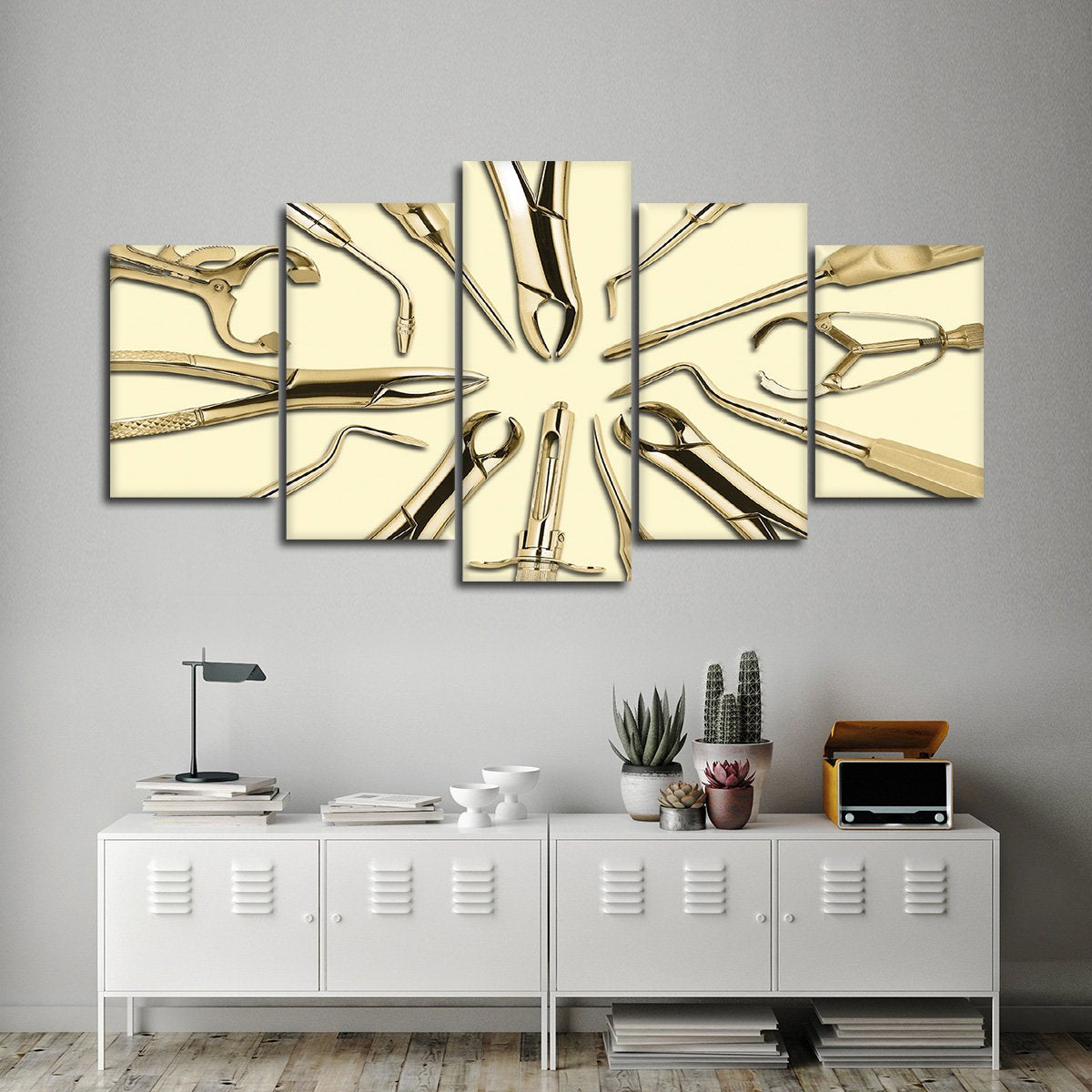 Golden Dental Tools Multi Panel Canvas Wall Art