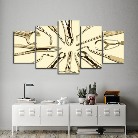 Golden Dental Tools Multi Panel Canvas Wall Art