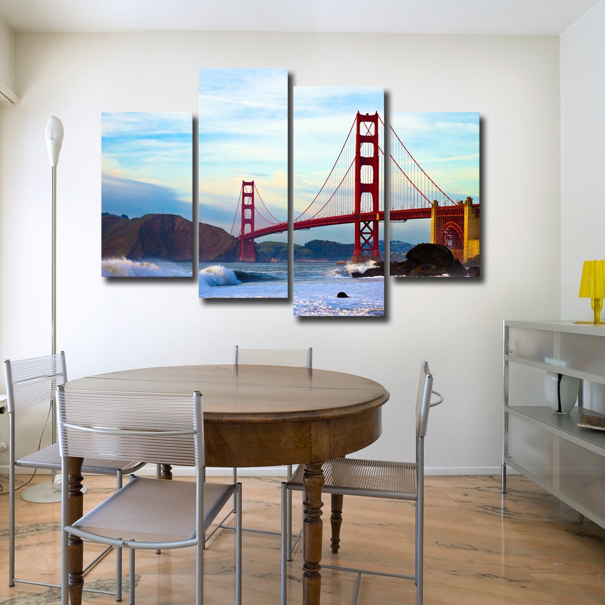 Shore At Golden Gate Bridge Multi Panel Canvas Wall Art