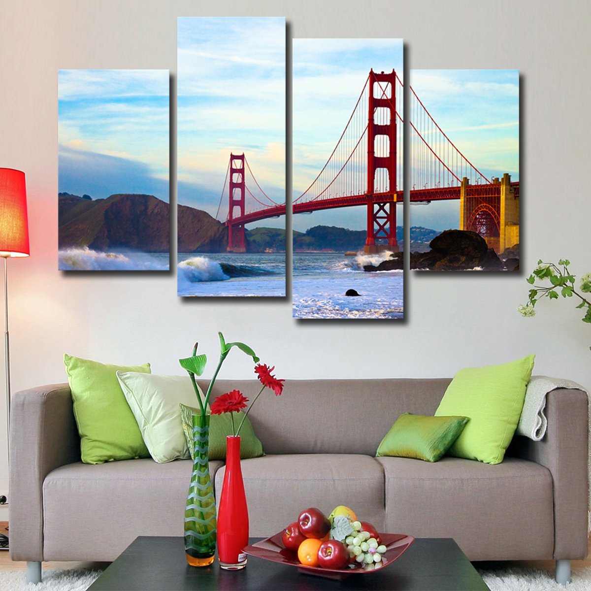 Shore At Golden Gate Bridge Multi Panel Canvas Wall Art