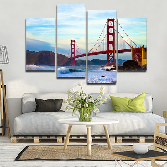 Shore At Golden Gate Bridge Multi Panel Canvas Wall Art