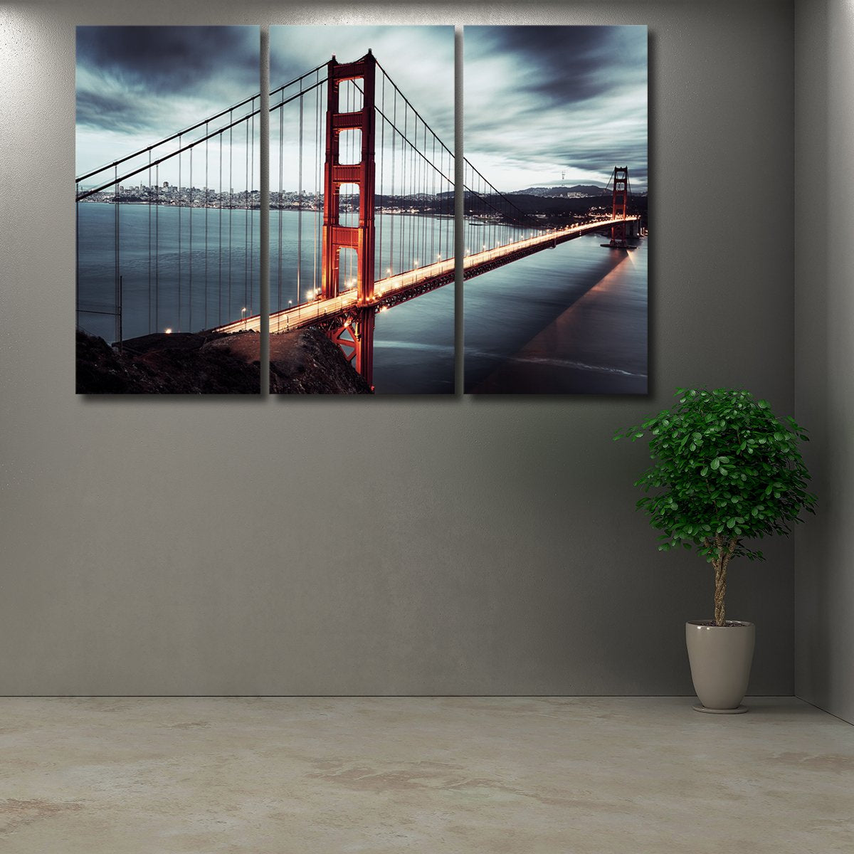 Golden Gate at Twilight Multi Panel Canvas Wall Art