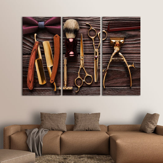 Golden Lifestyle Barbershop Multi Panel Canvas Wall Art
