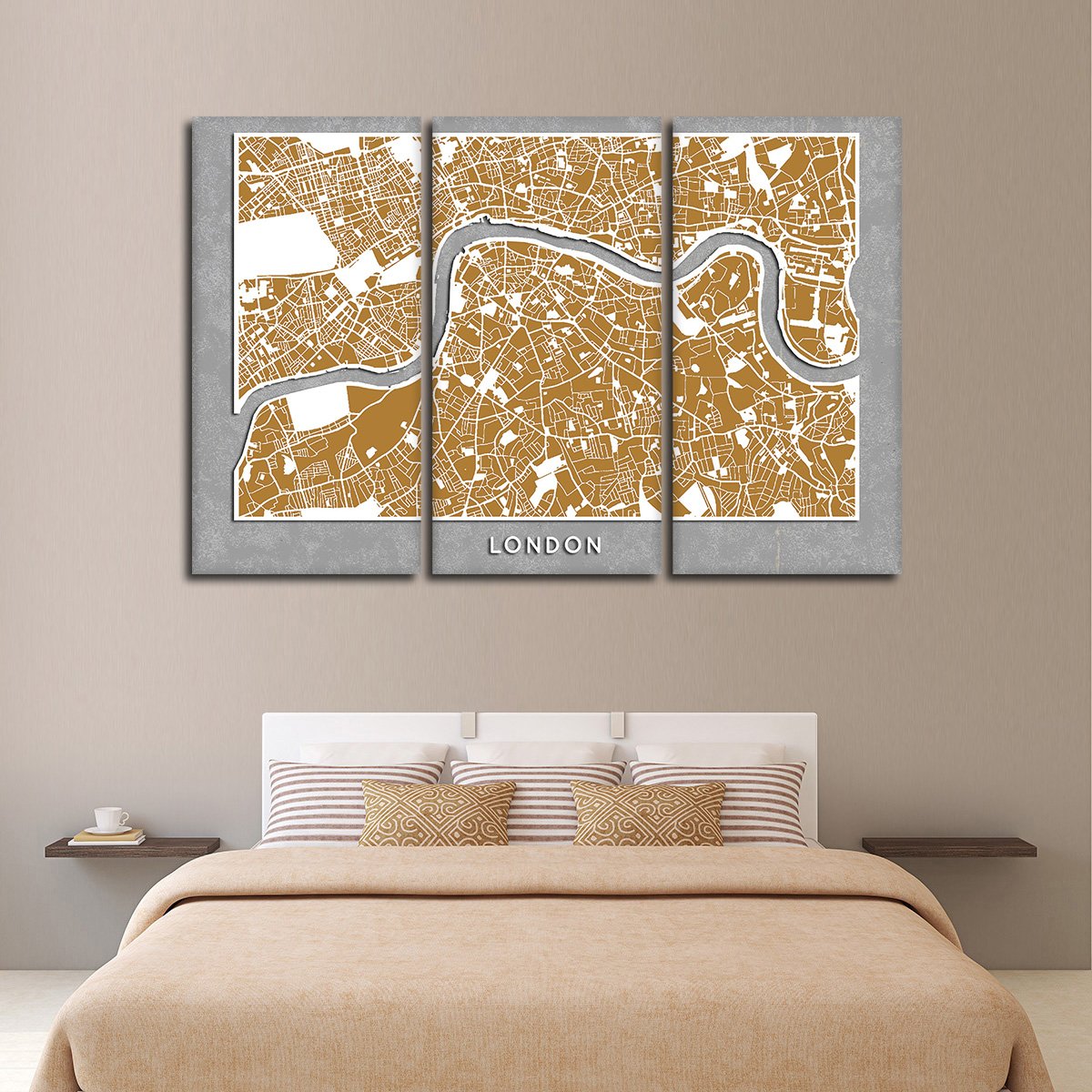 Golden London Map Multi Panel Canvas Wall Art