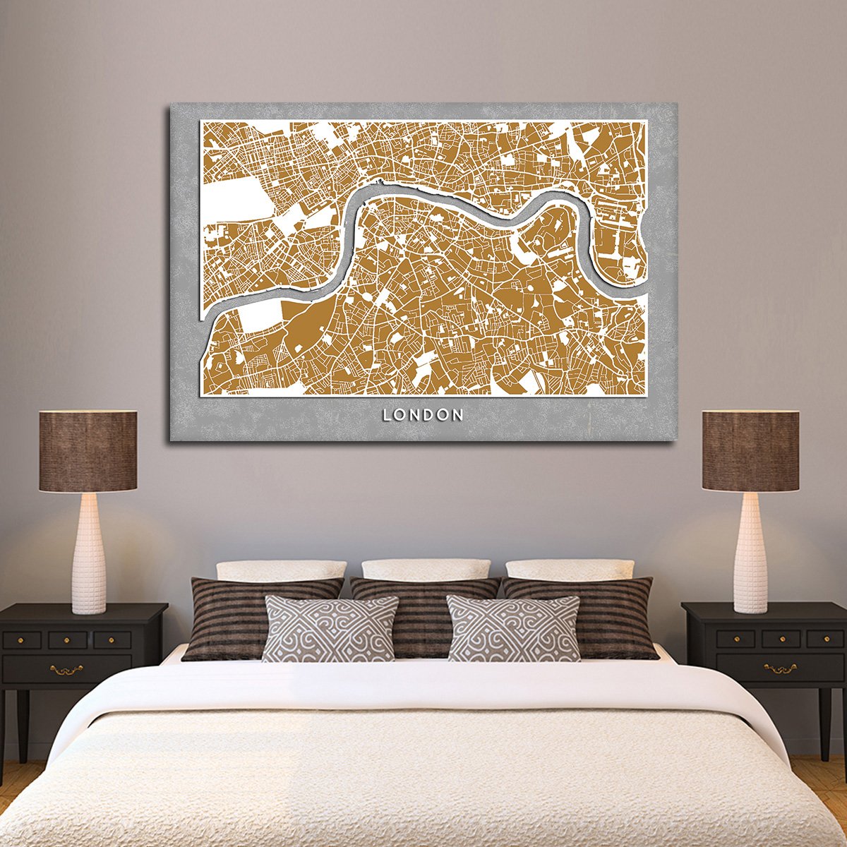 Golden London Map Multi Panel Canvas Wall Art