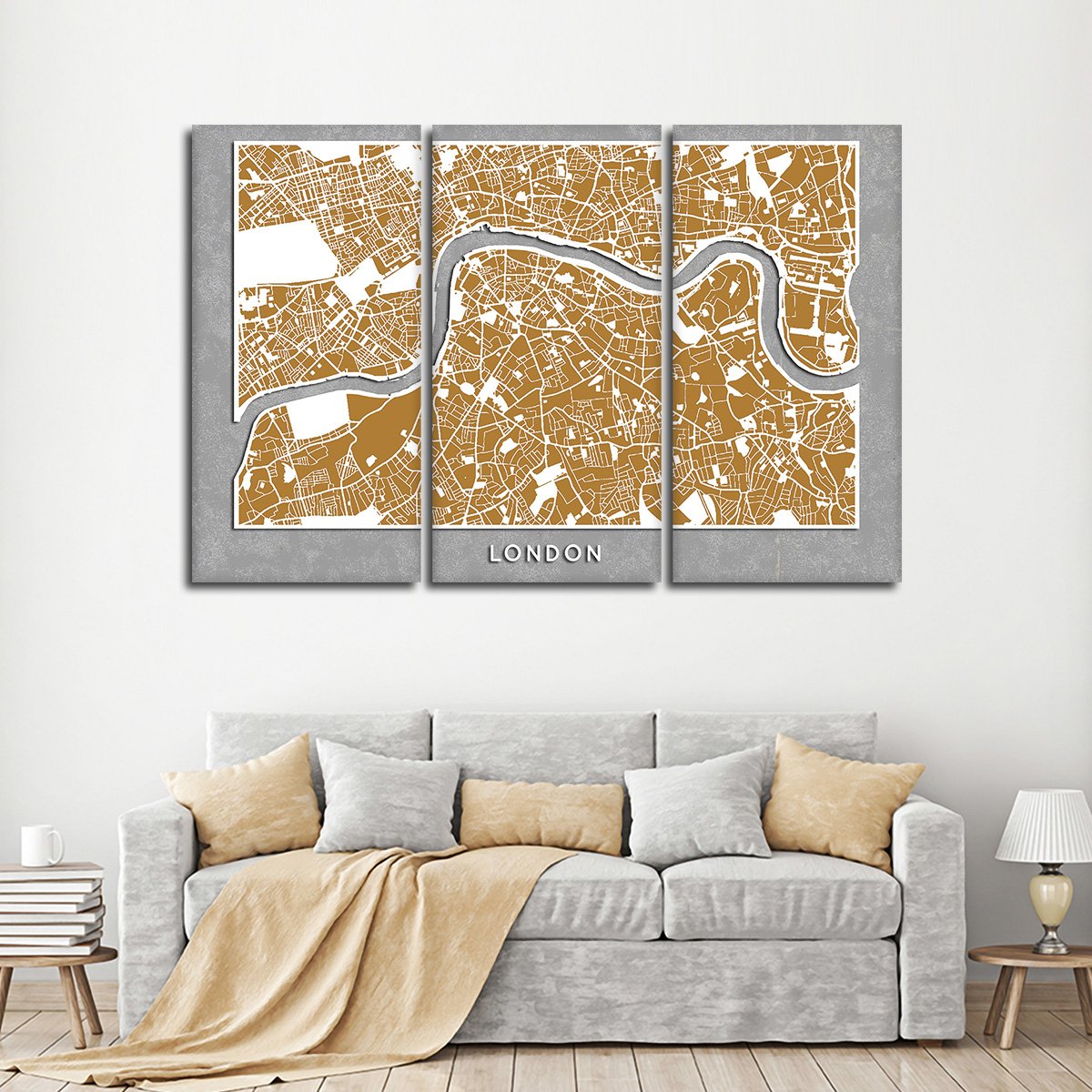 Golden London Map Multi Panel Canvas Wall Art
